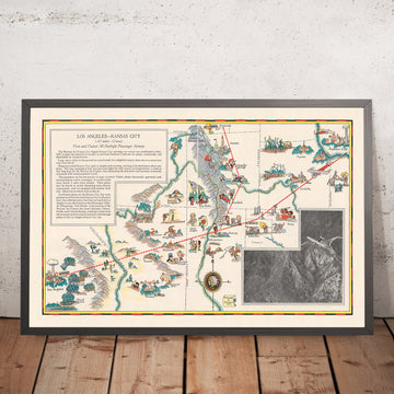 Pictorial Map of the Los Angeles–Kansas City Air Route, 1929: Grand Canyon, Rocky Mountains, Western Air Express