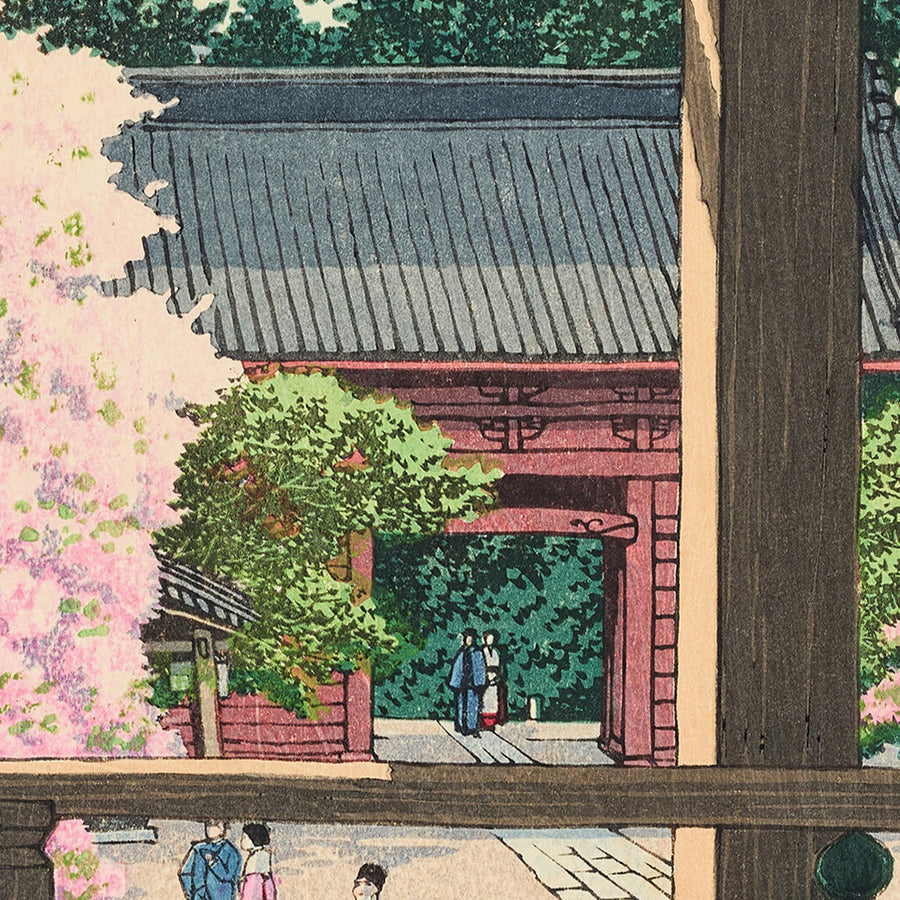 Árboles en flor en el Templo Myohonji, Kamakura de Hasui Kawase 1935 