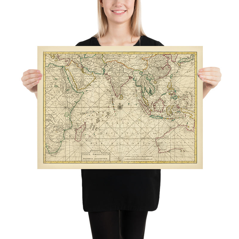Old Map of the Indian Ocean & East Indies by François Valentijn, 1724: Dutch VOC Trade Routes, Early Australia