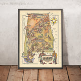 Alte bildliche Karte von Alabama von Liozu, 1946: Huntsville, Birmingham, Montgomery, Mobile, Tennessee River 