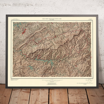 Antica carta topografica in rilievo del Great Smoky Mountains National Park, 1963: Clingmans Dome, Newfound Gap, Cades Cove, US 441, Fontana Lake 
