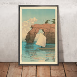 Voilier et l'île Zaimoku à Matsushima par Hasui Kawase, 1935 