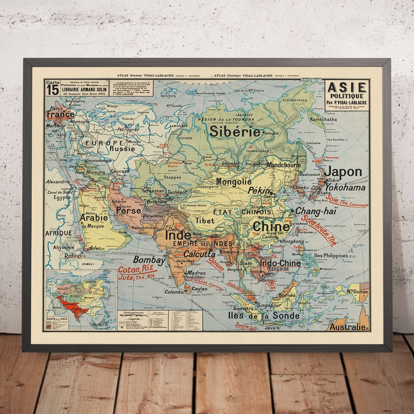 Old Political Wall Map of Asia by Vidal Lablache, 1921: Educational Design, Colonial Influence