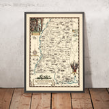 Old Pictorial Map of Mississippi Magnolia State by Smith, 1938: Natchez Trace, Vicksburg Siege, De Soto, Jackson, Biloxi