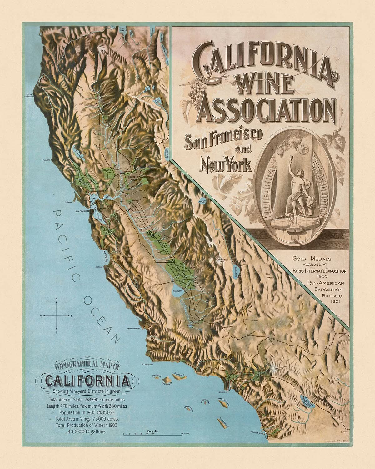 Alte topographische Karte von Kalifornien, 1903: Los Angeles, San Francisco, Napa, Sonoma, Pazifischer Ozean