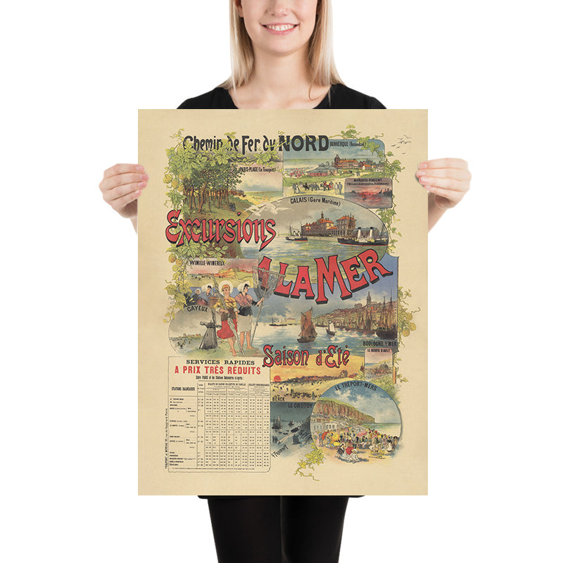 Northern France Travel Poster: Excursions à la mer by Gustave Fraipont, 1891