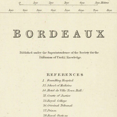 Ancienne carte de Bordeaux, 1870 : Chartrons, Bastide, Quai des Chartrons, Église Saint-Michel, Jardin Public