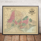 Mapa antiguo de Brooklyn, Nueva York, de 1869: Navy Yard, Prospect Pk, Green-Wood Cem., Eastern Pkwy, Fulton Ferry 