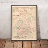 Mappa antica della Finlandia, 1897: Helsinki, Tampere, Golfo di Botnia, Ferrovie, Confini 