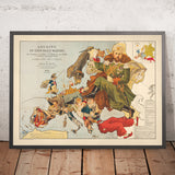 Antiguo mapa seriómico de Europa de Fred Rose, 1899: "Pesca en aguas revueltas" 