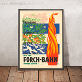 Zürich Reiseplakat: Vier Jahreszeiten an der Forch-Bahn von Carl Scherer, 1931 