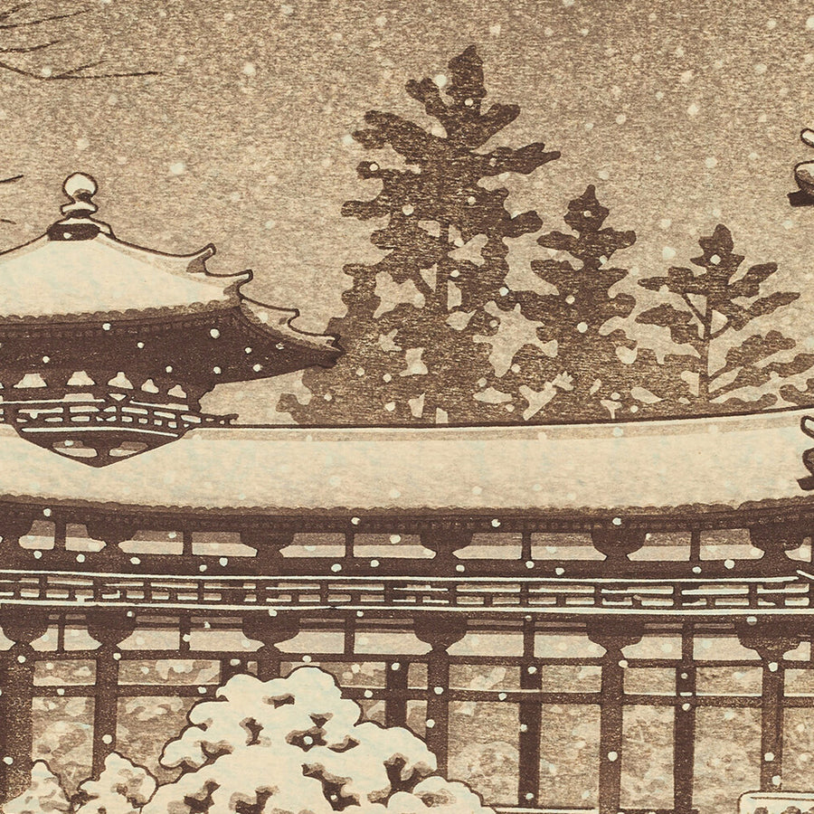Evening Snow at Byodoin Temple (Phoenix Hall) by Hasui Kawase, 1935