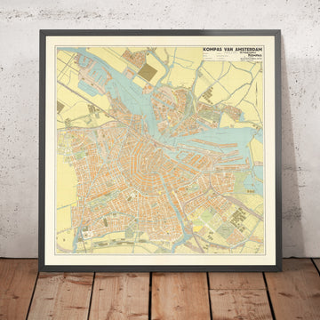 Old Street Map of Amsterdam, 1940: Canal Ring, Dam Square, Vondelpark, Rijksmuseum, IJ Waterfront