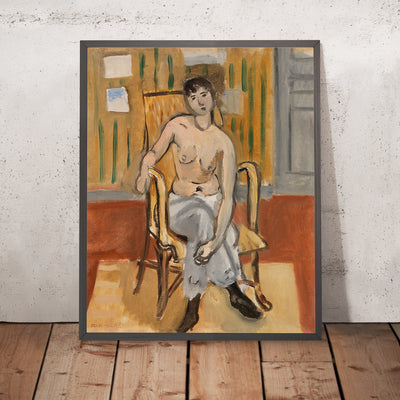 A framed image of Nu assis dans une chambre bronzée (Seated Nude in a Tan Room) by Henri Matisse, 1918