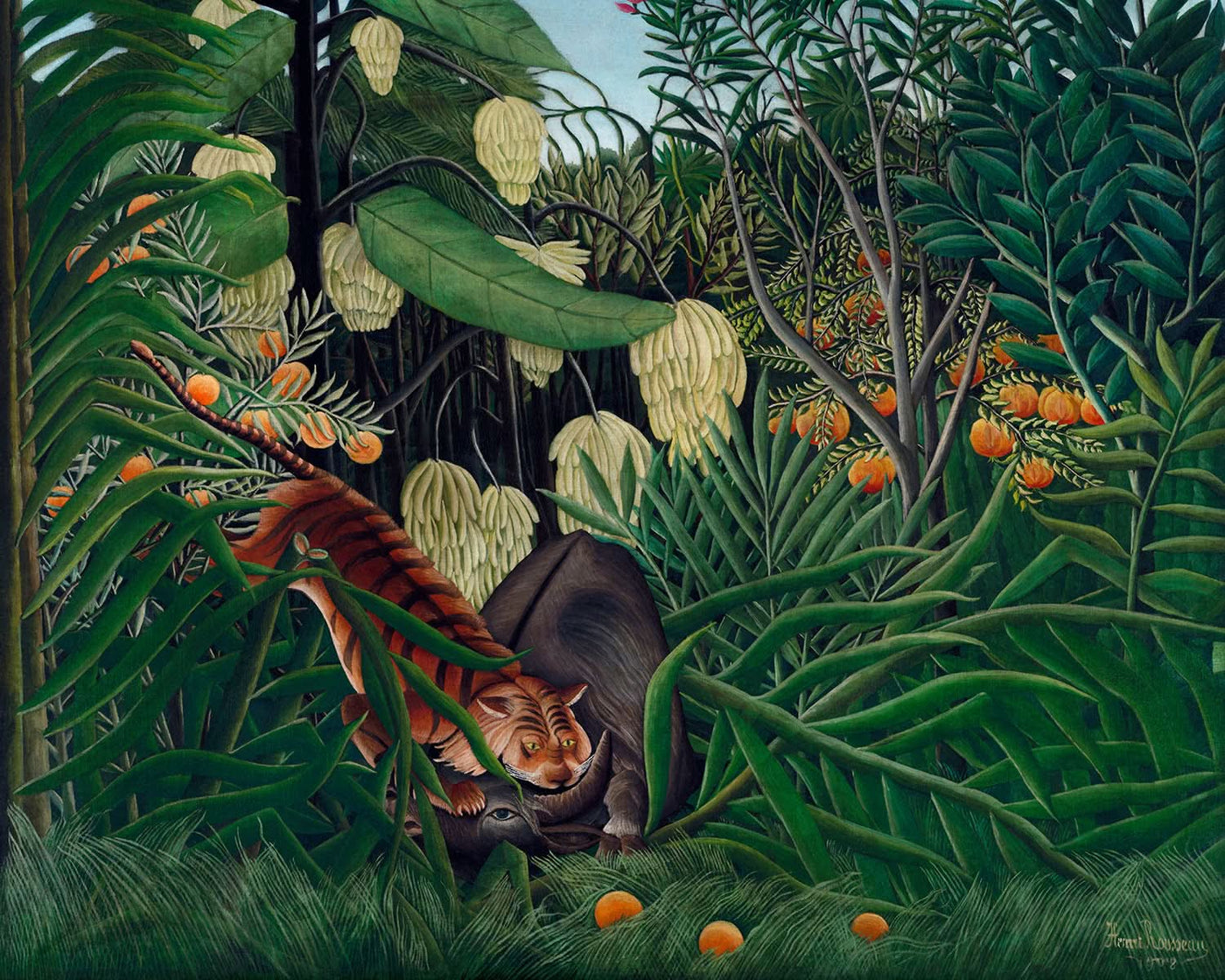 Kampf zwischen einem Tiger und einem Büffel von Henri Rousseau, 1908