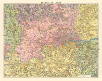 Old Victorian Map of London, 1890: Highly Detailed, County Borders, Reduced From Ordnance Survey