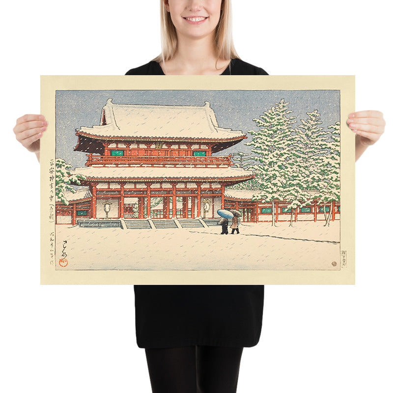 Nieve en el Santuario Heian, Kioto por Hasui Kawase, 1935 