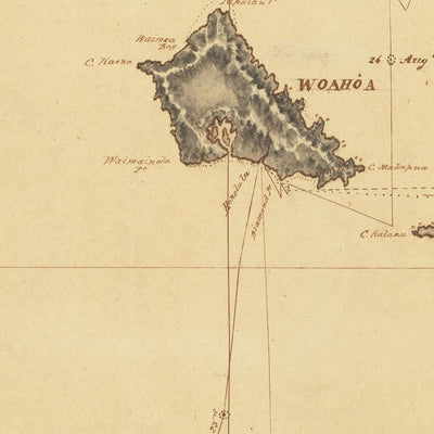 Antiguo mapa náutico de Hawaii por Anónimo, 1850: Honolulu, Kailua Bay, Mauna Loa, Mauna Kea, HMS Swift