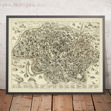 Ancienne carte picturale de Rome, 1600 : Colisée, Circus Maximus, Panthéon, Forum Romain, Voie Appienne 