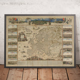 Massive Old Map of Europe by Visscher, 1677: Triple Alliance, Capital City Views