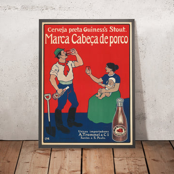 A framed image of Guinness’s Stout Vintage Beer Poster by Franz Christophe, 1900