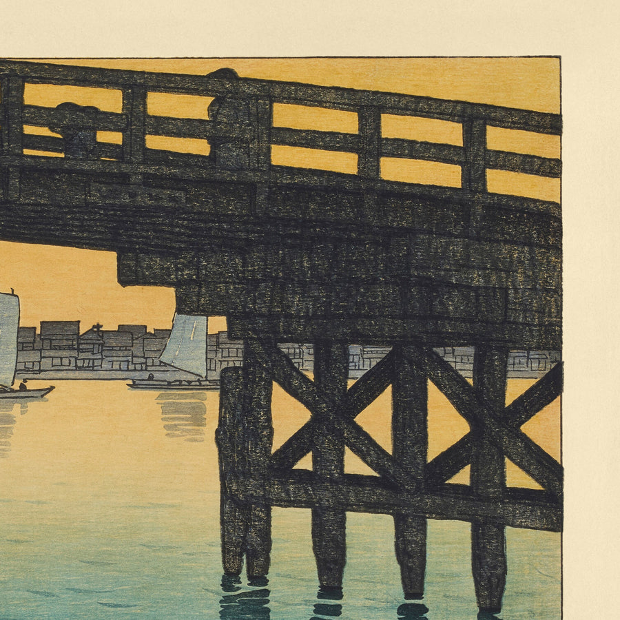 Puente Kaminohashi en Fukagawa, Tokio por Hasui Kawase, 1935 