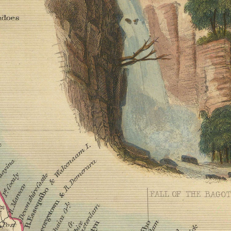 Antica mappa del Nord America del Sud di Tallis, 1851: Venezuela, Colombia, Ecuador, Guayana, Panama 
