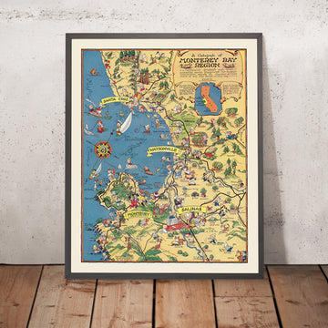 Old Map of Monterey Bay Region by White, 1932: Santa Cruz, Salinas, Pacific Grove, Lettuce, Southern Pacific Railroad