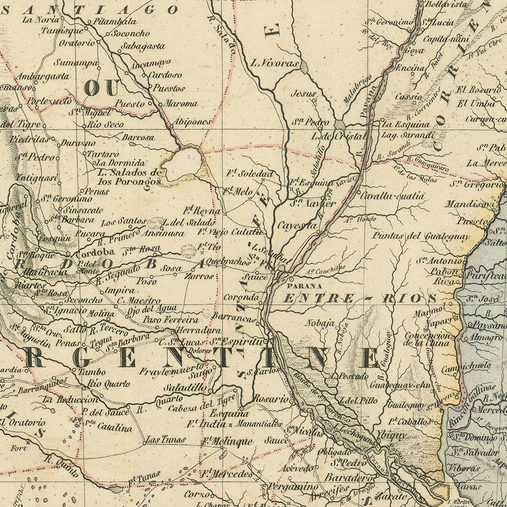 Old Map of Argentina, Chile, Uruguay & Paraguay by Garnier, 1860: Buenos Aires, Andes, Patagonia, Montevideo, Rio de la Plata