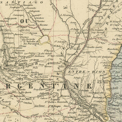 Old Map of Argentina, Chile, Uruguay & Paraguay by Garnier, 1860: Buenos Aires, Andes, Patagonia, Montevideo, Rio de la Plata