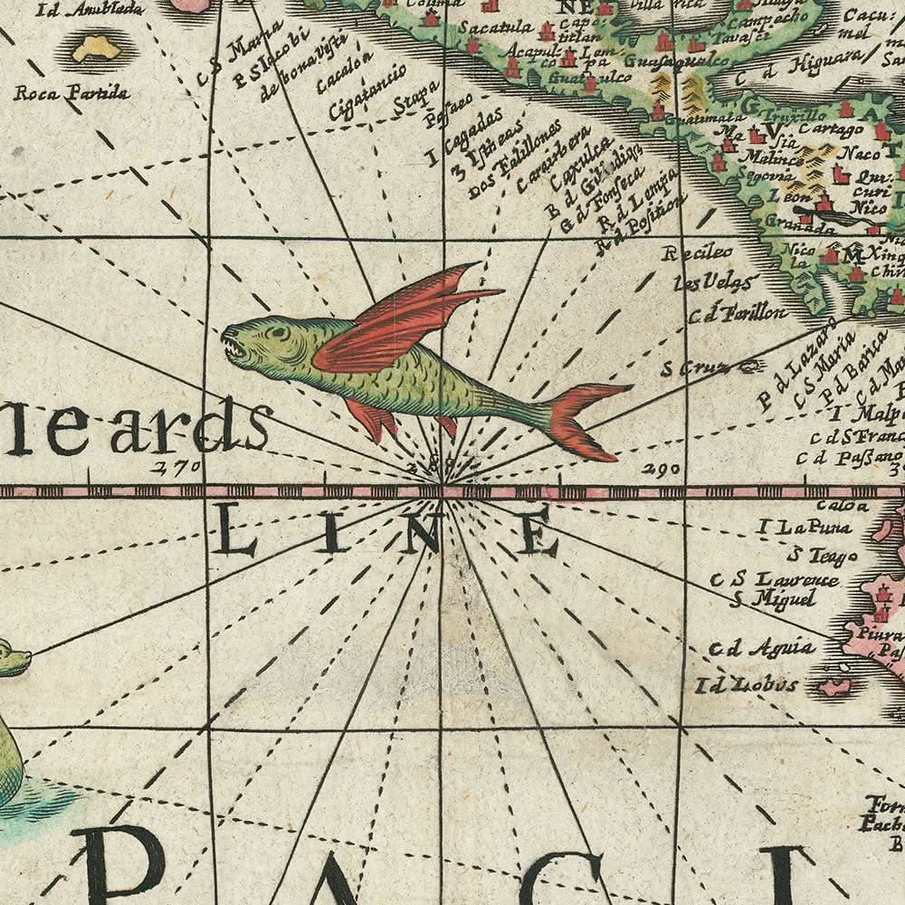 Alte Karte von Amerika von Walton, 1658: Kalifornien als Insel, mythische Meerenge, Carte-à-Figures-Stil