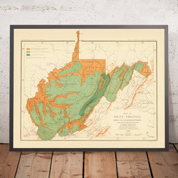 Antiguo mapa forestal de Virginia Occidental de Sargent, 1882: Charleston, Huntington, río Ohio, Alleghenies, Spruce Knob 