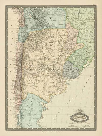 Old Map of Argentina, Chile, Uruguay & Paraguay by Garnier, 1860: Buenos Aires, Andes, Patagonia, Montevideo, Rio de la Plata