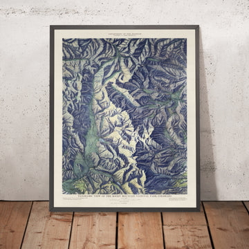 Antica mappa in rilievo del Rocky Mountain National Park, 1914: Longs Peak, Bear Lake, Trail Ridge, Estes Park, Wild Basin 