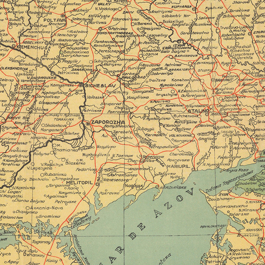 Old Map of Ukraine "Land of the Cossacks", 1943: Kyiv, Black Sea, Carpathians