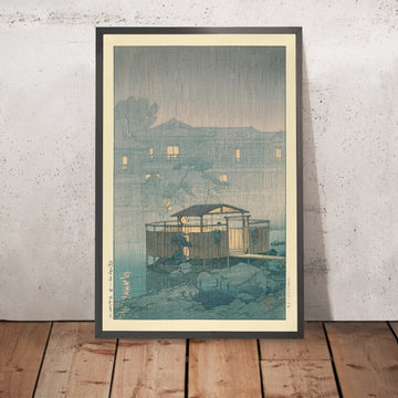 Gerahmtes Bild von Onsen Hot Spring and Rain at Shuzen-ji von Hasui Kawase, 1935