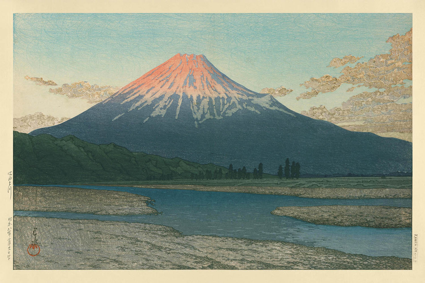 Fuji River and Mt. Fuji by Hasui Kawase, 1935