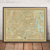 Mappa antica di Amsterdam di Bollmann, 1971: Stazione Centrale, Jordaan, Vondelpark, Canali, Chiese 