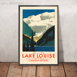 Poster di viaggio del Parco Nazionale di Banff: Lake Louise nelle Montagne Rocciose canadesi 