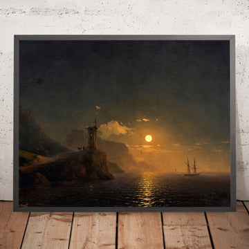 A framed image of Chapel by the Coast on a Moonlit Night by Ivan Konstantinovich Aivazovsky, 1851