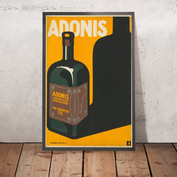 A framed image of Adonis Vintage Herbal Liqueur Poster, 1910