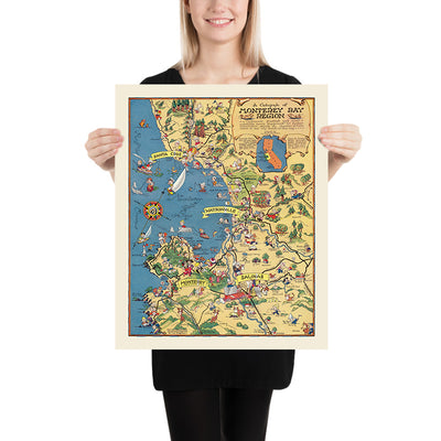 Old Map of Monterey Bay Region by White, 1932: Santa Cruz, Salinas, Pacific Grove, Lettuce, Southern Pacific Railroad