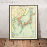 Old Political Map of Japan and Korea by Bartholomew, 1922: Tokyo, Osaka, Seoul, Dalian, Harbin