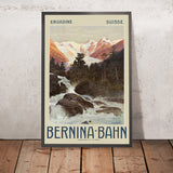 Póster de viaje de Engadin, Suiza: Bernina-Bahn de Anton Reckziegel, 1908 