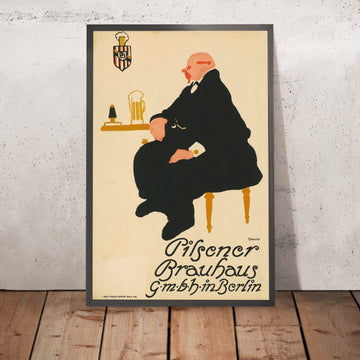 A framed image of Pilsener Brauhaus Vintage Brewery Poster by Paul Scheurich, 1910
