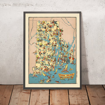 Pictorial Map of Rhode Island by Ruth Taylor White, 1935: Providence, Newport, Narragansett Bay, Lighthouses, Textile Mills