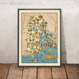 Pictorial Map of Rhode Island by Ruth Taylor White, 1935: Providence, Newport, Narragansett Bay, Lighthouses, Textile Mills