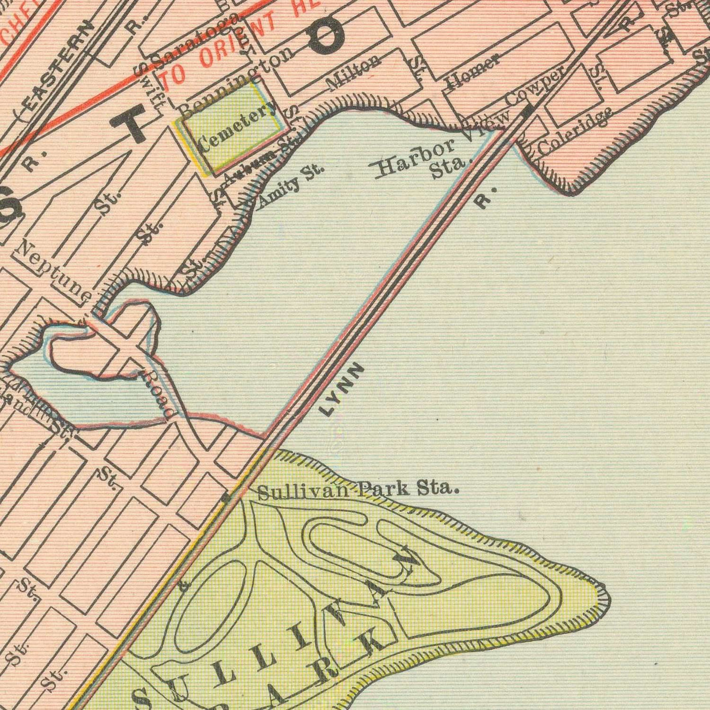 Mapa antiguo de Boston, 1912: puerto de Boston, sur de Boston, Roxbury, Boston Common, jardín público