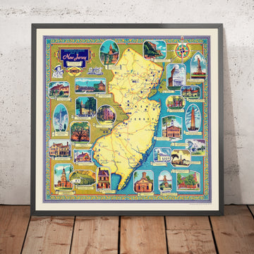 Antica mappa del New Jersey rivoluzionario di Brink, 1940: Trenton, Princeton, Morristown, Hackensack, fiume Delaware 