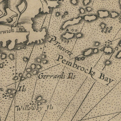 First Map of New England by John Smith, 1616: Boston, Plymouth, Cape Ann, Ornate Baroque Design